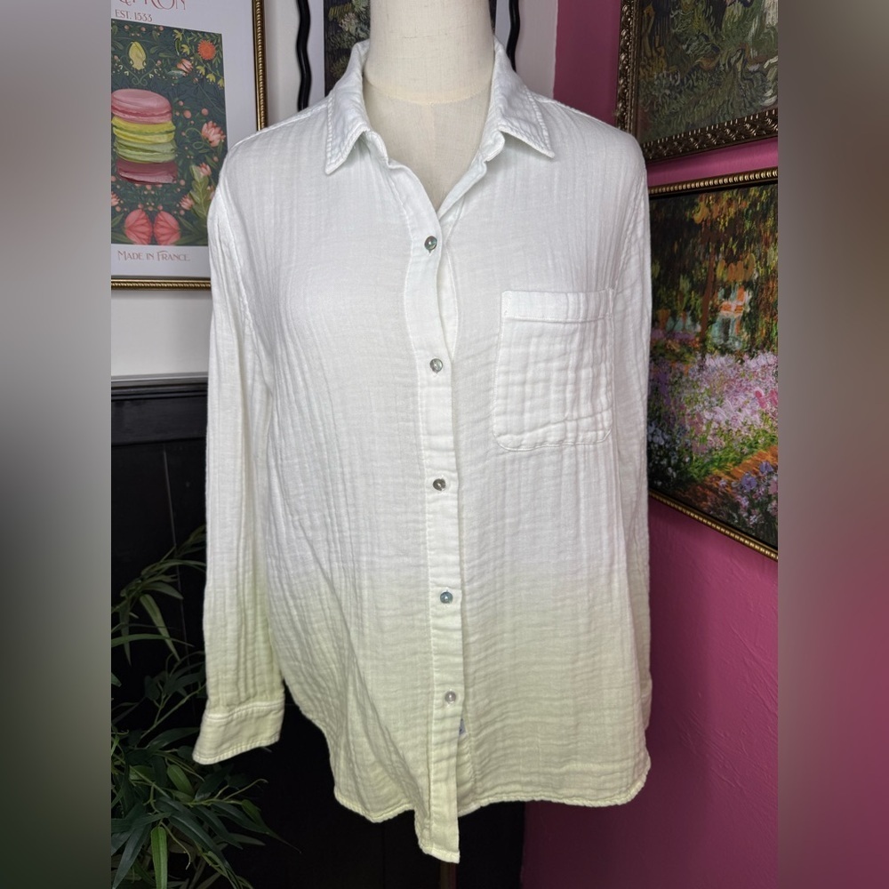 Rails Ellis Long-Sleeve Gauze Shirt Ombre White/Green Sz Medium